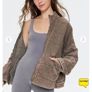 NWT Forever 21 Quilted Zip Up Jacket Size M Dark Brown